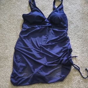 Blue Ruched One Piece Swimsuit with Adjustable Straps